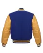Royal Blue Wool and Gold Cowhide Leather American Varsity Jacket - Back View