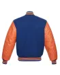 Royal Blue Wool and Orange Cowhide Leather American Varsity Jacket - Back View