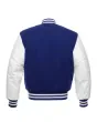 Royal Blue Wool and White Cowhide Leather American Varsity Jacket - Back View