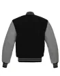 Slate Grey Classic Wool Varsity Jacket: Back view displaying the slate grey shade and detailed embroidery, providing a stylish look at the jacket's design from behind.