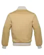 Vegas Gold Striped Satin Bomber Jacket: Back view displaying the vegas gold satin fabric and the jacket's design elements from behind, featuring its distinct stripes.