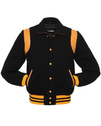 Black Retro Varsity Jacket with Gold Shoulder Inserts