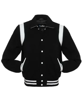 Black Retro Varsity Jacket with White Shoulder Inserts