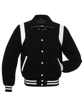 Black Retro Varsity Jacket with White Shoulder Inserts