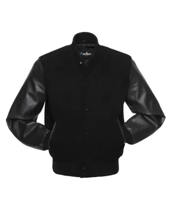Black Wool American Varsity Jacket with Black Vinyl Sleeves