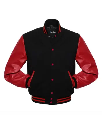Black Wool Body American Varsity Jacket with Red Leather Sleeves