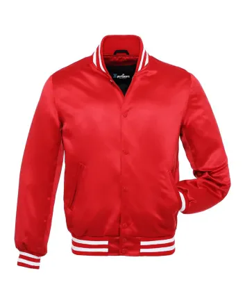 Crimson Red Striped Satin Bomber Jacket