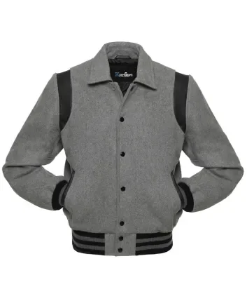 Grey Retro Varsity Jacket with Black Shoulder Inserts
