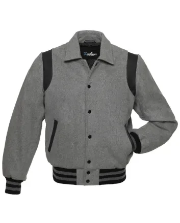 Grey Retro Varsity Jacket with Black Shoulder Inserts