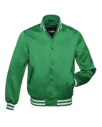 Kelly Green Striped Satin Bomber Jacket