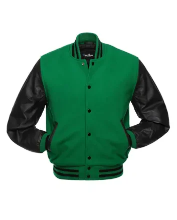 Kelly Green Wool and Black Cowhide Leather American Varsity Jacket