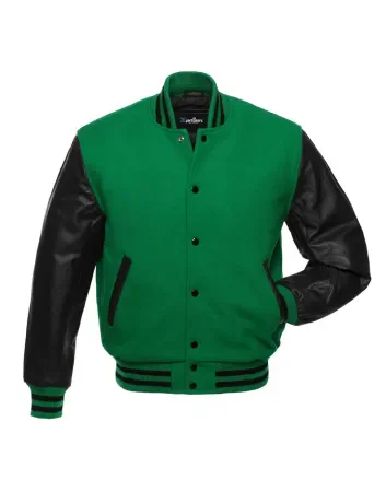 Kelly Green Wool and Black Cowhide Leather American Varsity Jacket