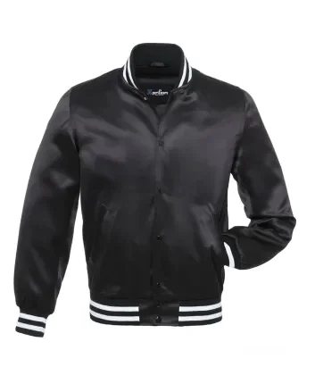 Midnight Monochrome Satin Bomber Jacket