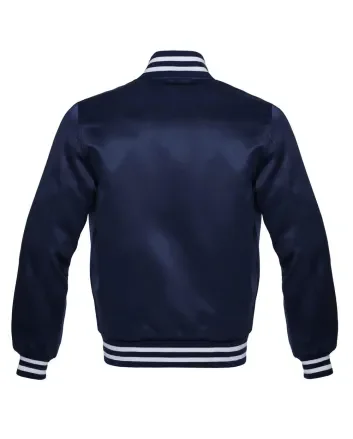 Nautical Navy Blue Striped Satin Bomber Jacket