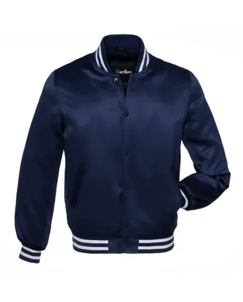 Nautical Navy Blue Striped Satin Bomber Jacket