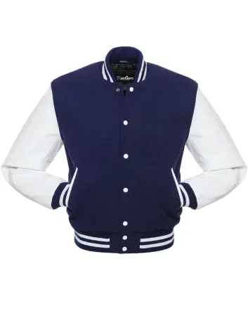 Navy Blue Wool and Cowhide Leather American Varsity Jacket