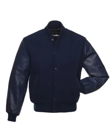 Navy Blue Wool and Navy Blue Cowhide Leather American Varsity Jacket