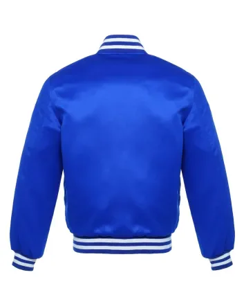 Regal Blue Striped Satin Bomber Jacket