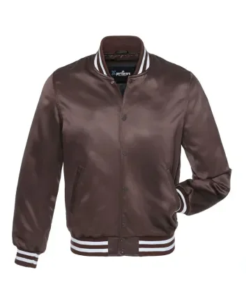 Rich Brown Striped Satin Bomber Jacket