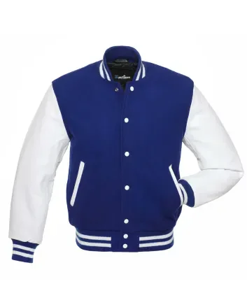 Royal Blue Wool and White Cowhide Leather American Varsity Jacket